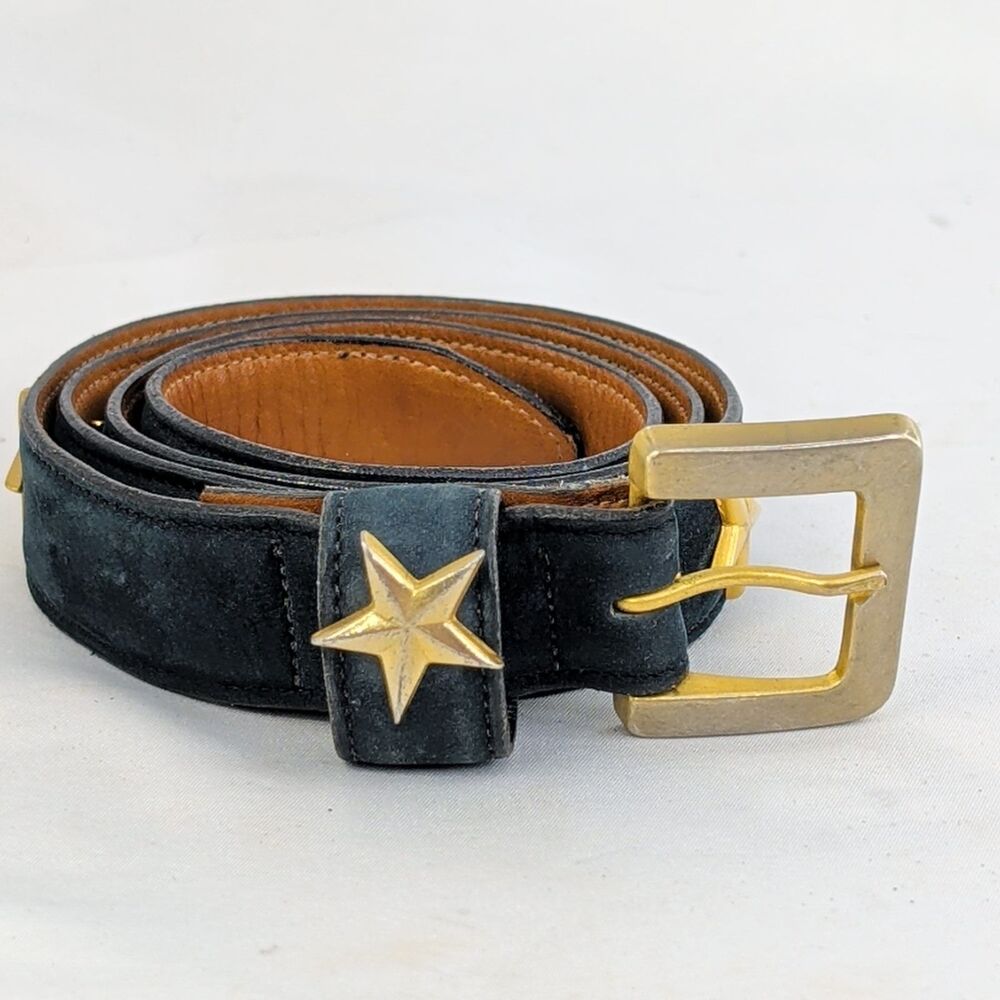 Joan & David Leather Belt Suede Womens Large Black Gold Star Studded Made USA